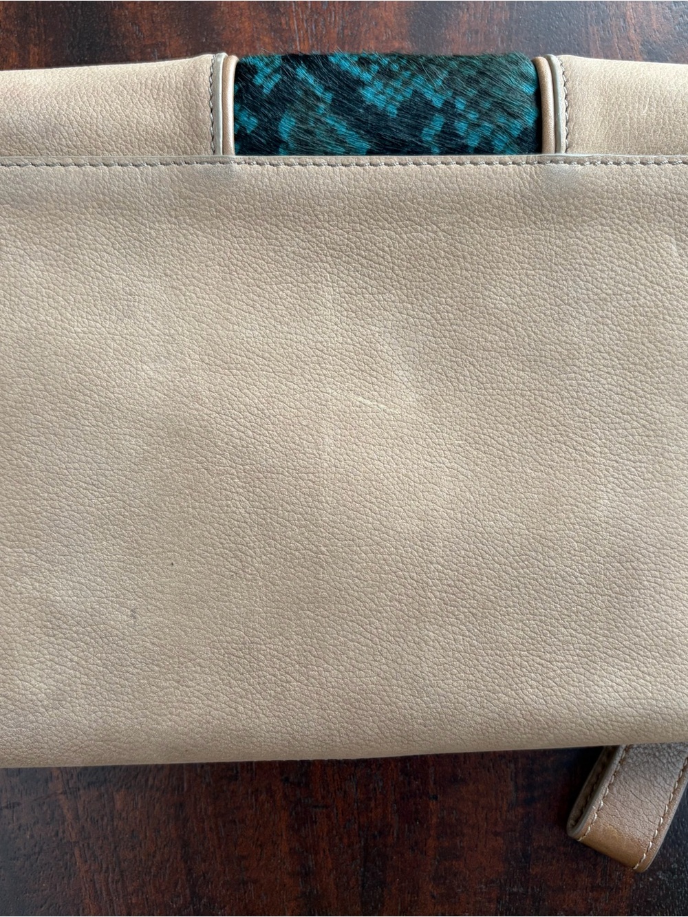 Trina Turk Beige Clutch with Teal Snake-Print Accent - Picture 4 of 5
